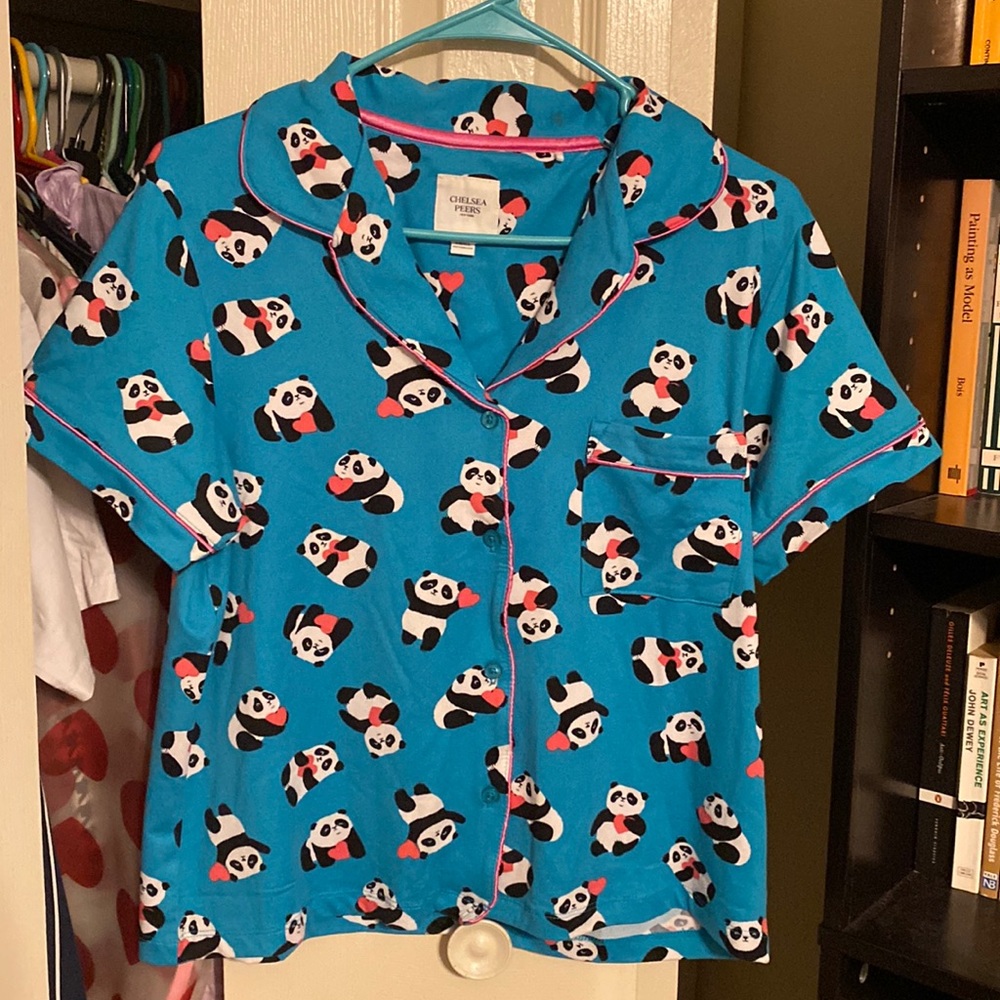 Chelsea Peers Blue Panda Hearts Pajama Top